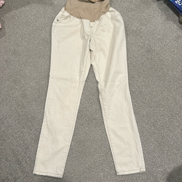 Maternity jeans, beige/tan in color. Over belly support. - Picture 1 of 4